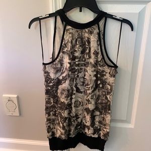 Halter style cream and black flower dressy top